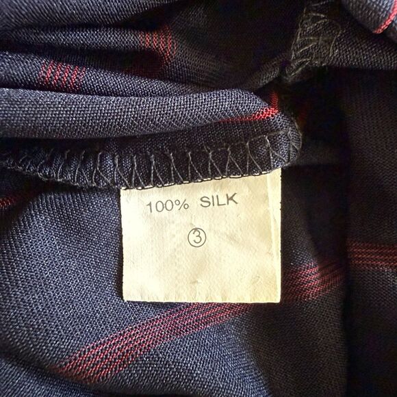Vtg Yves Saint Laurent YSL 100% Silk Navy Red Stripe Polo Shirt Mens Approx. XXL - Picture 15 of 16